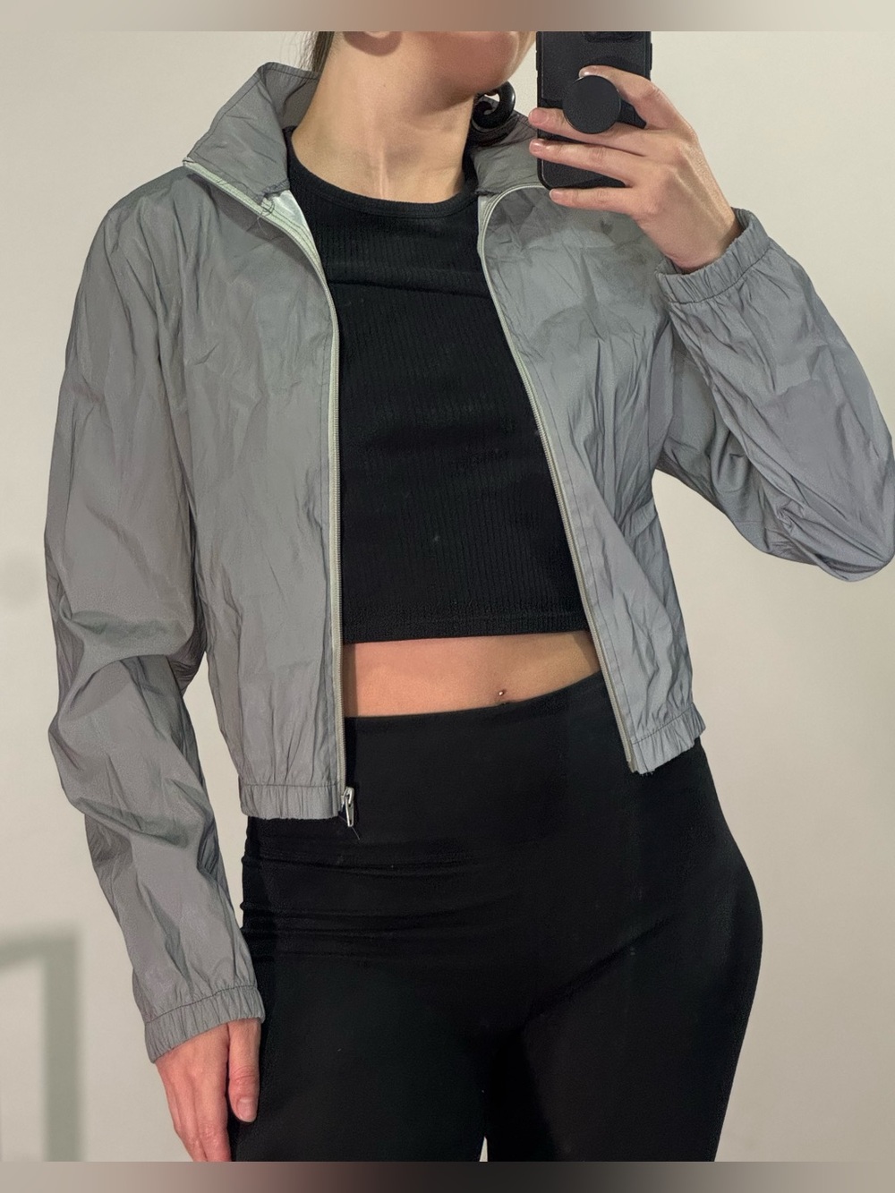 Lightweight Reflective Gray Women's Windbreaker Jacket